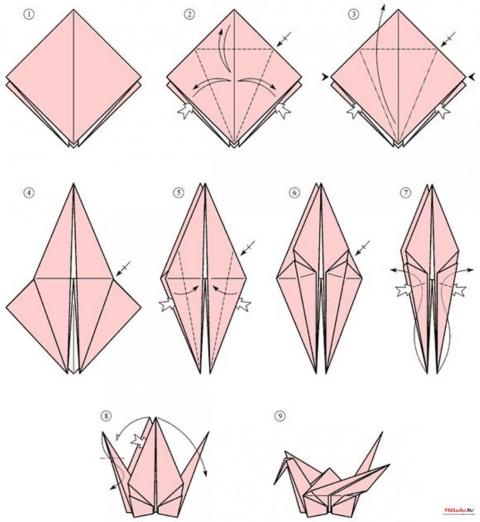 Оригами схема Журавлик