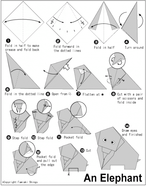 Оригами схема Слон